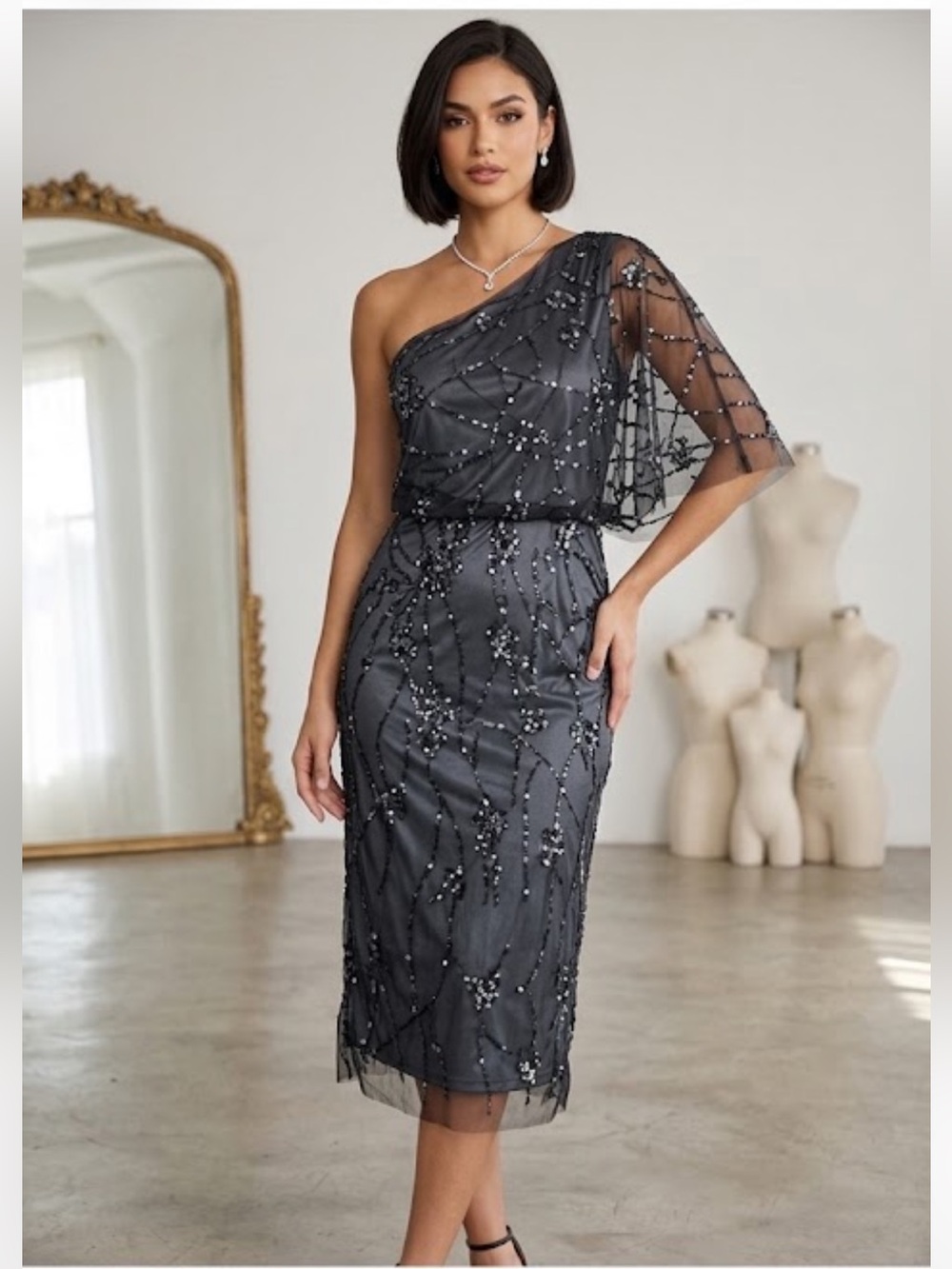 Adrianna Papell one shoulder beaded plus size dress